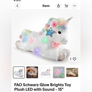 FAO Schwarz Glow Brights Unicorn Plush Toy. STOCK PHOTO for example